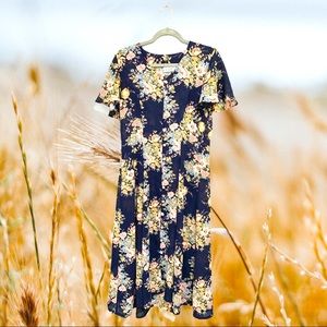 Vintage 1990s Floral Midi Dress Pearl Buttons